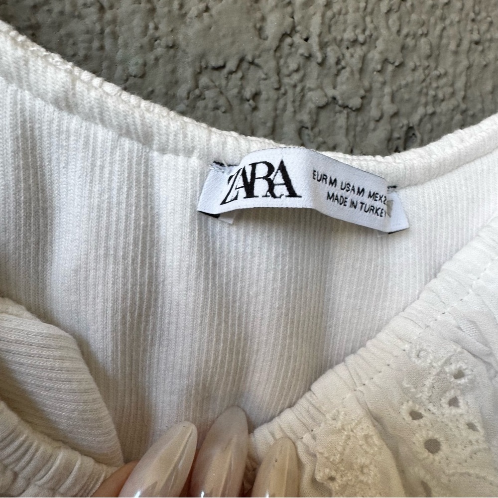 ZARA White Embroidered Ruffle Bodysuit - Picture 7 of 8